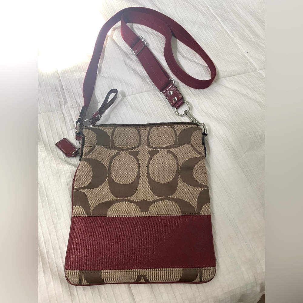 COACH Red and Tan Crossbody EUC